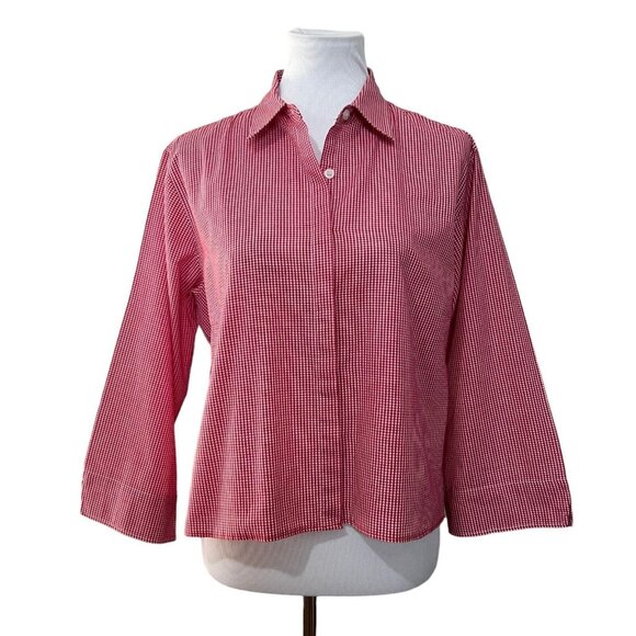 MiLi Designs Farmcore Red Checkered Picnic Plaid Blouse Button L Large Vintage - Picture 1 of 6